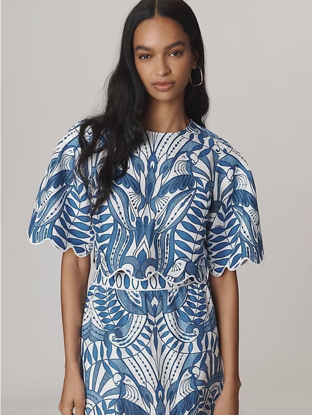 Farm Rio blue and white crop blouse - XXS